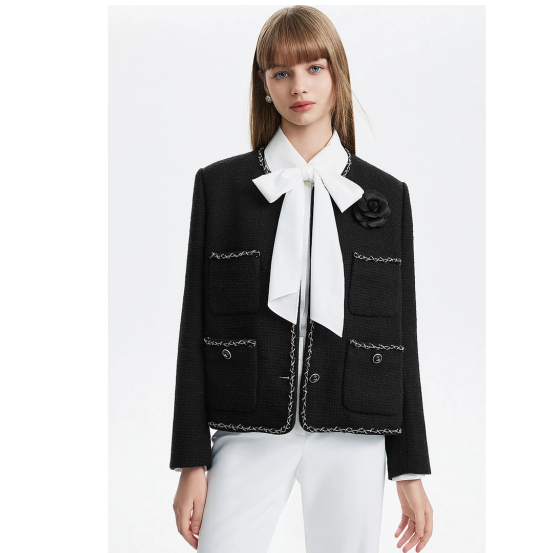 LIMEFLARE/莱茵福莱尔【专柜同款】绵羊毛法式粗花呢小香风短外套