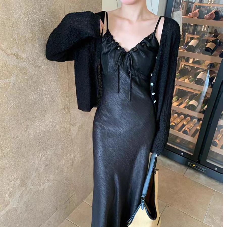 新款法式复古收腰显瘦气质吊带连衣裙25059