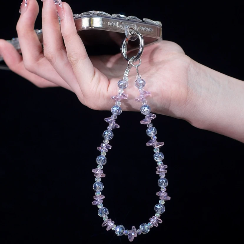 XX242【碎兰飞碟】手机链便携挂绳链串珠链条水晶手工编绳挂件防丢