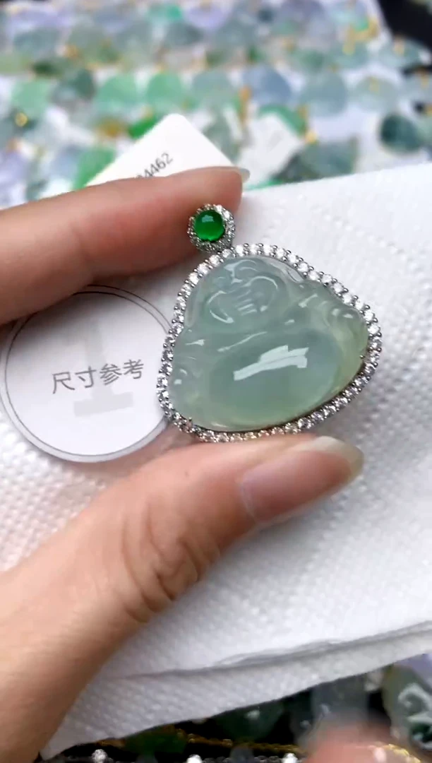 颈饰银S925镶嵌翡翠天然A货翡翠