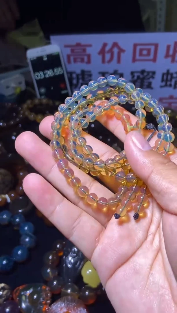 未镶嵌琥珀珠宝奇石净水蓝珀108项链+6mm