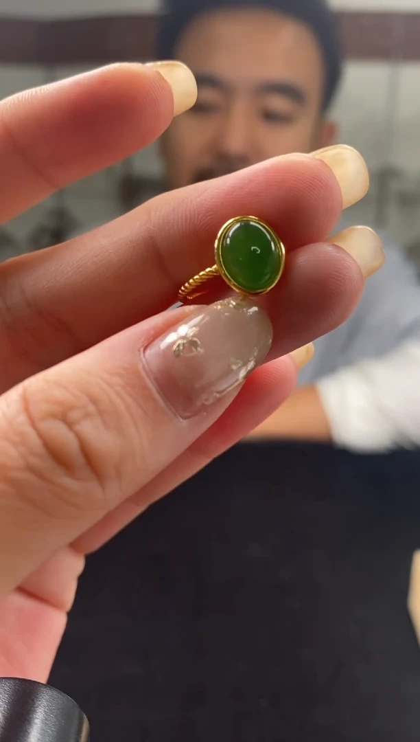 和田玉（碧玉）戒指银S925镶嵌戒指