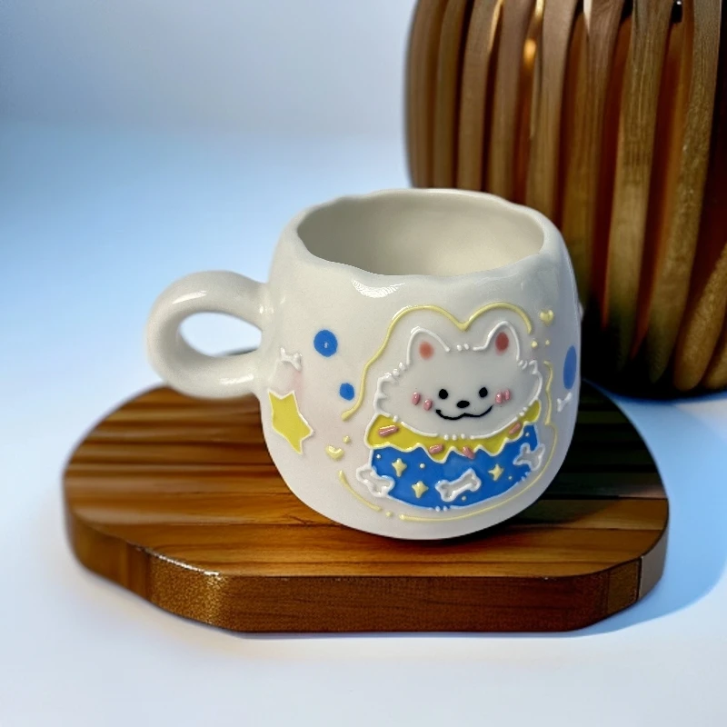 景德镇手工文创陶瓷可爱兔子卡通手柄款马克杯手捏手绘家用创意