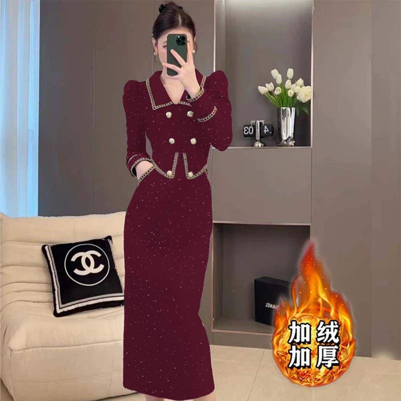 【加绒加厚】2025新款法式高级感独特气质高端小香风连衣裙子女2684