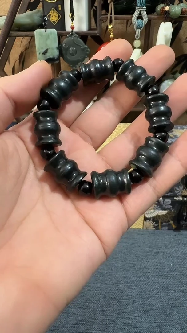 未镶嵌和田玉（青玉）挂件和田 青玉桶珠单圈
