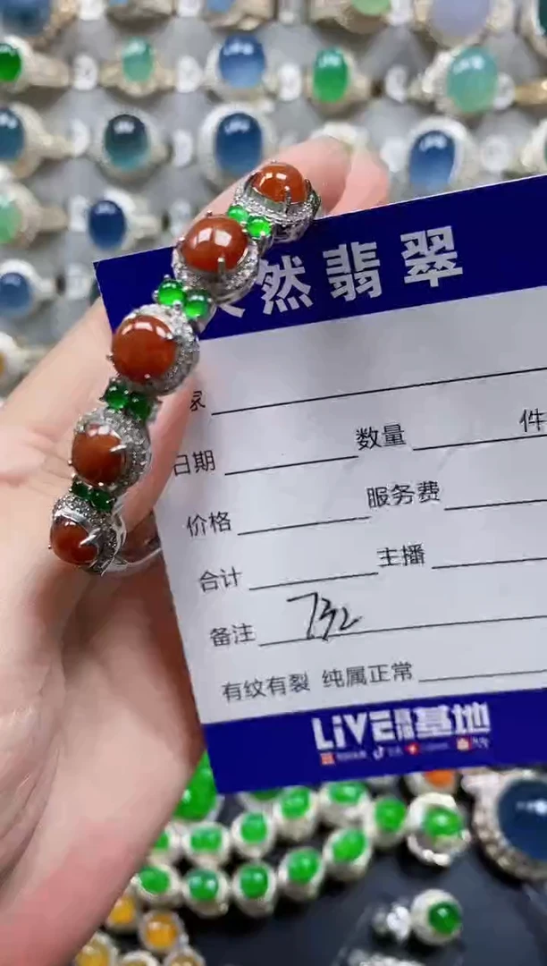 翡翠手镯银S925镶嵌732