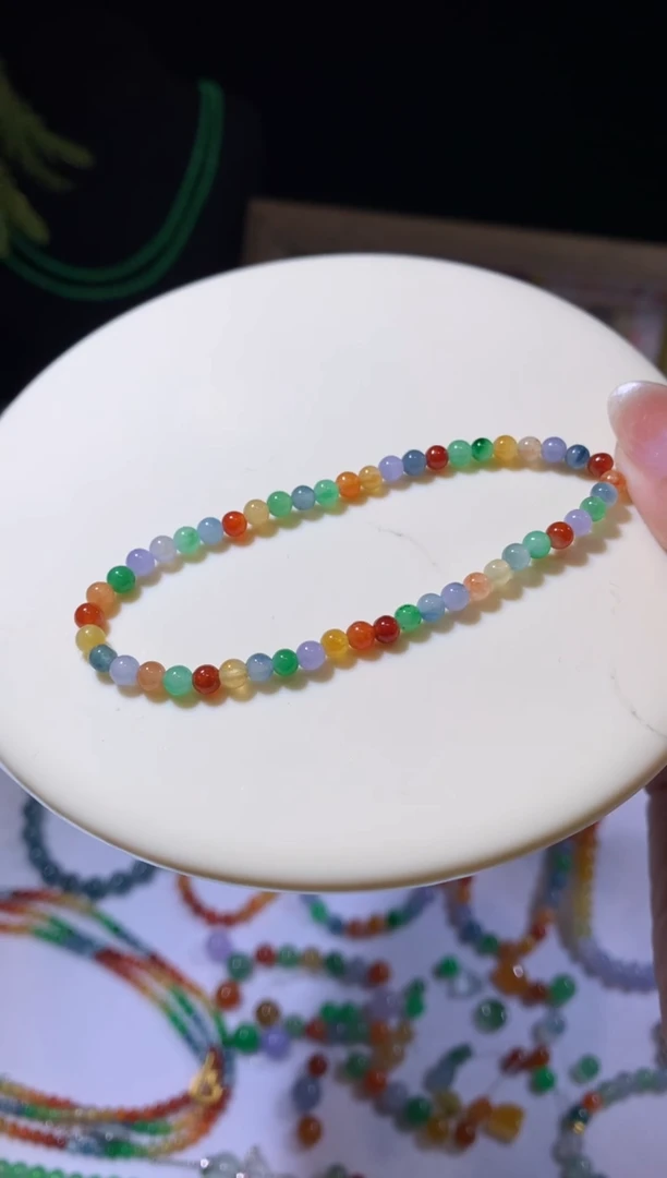 未镶嵌定制翡翠蓬*小米珠手串 7480+0