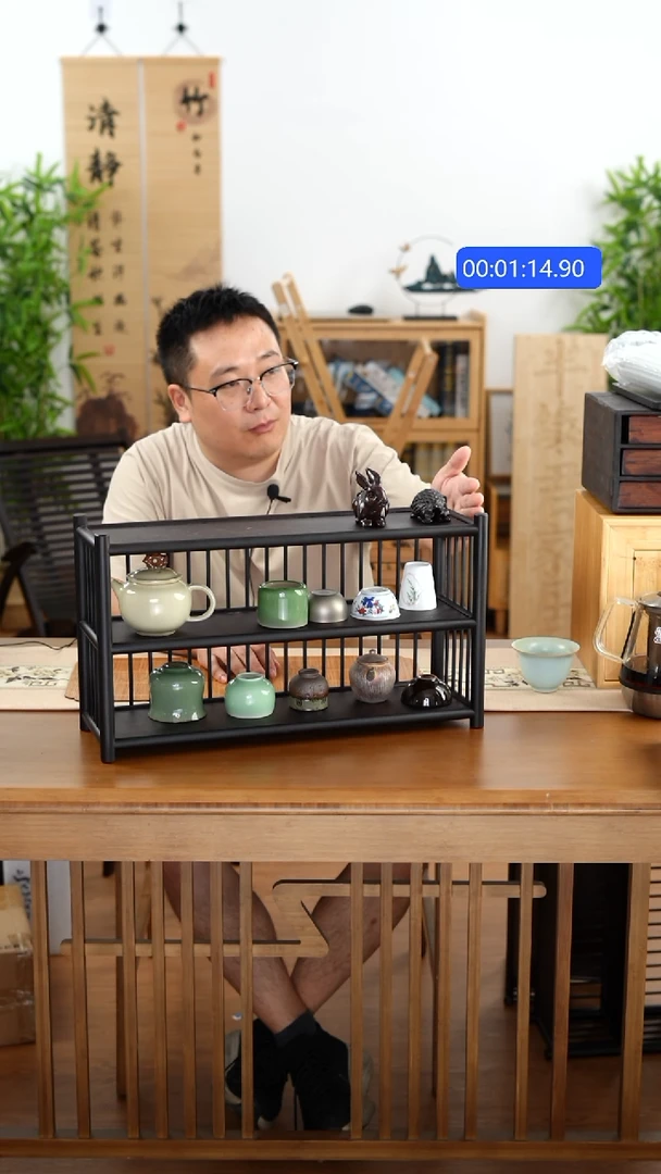 竹纯楠竹三层围栏50茶杯架