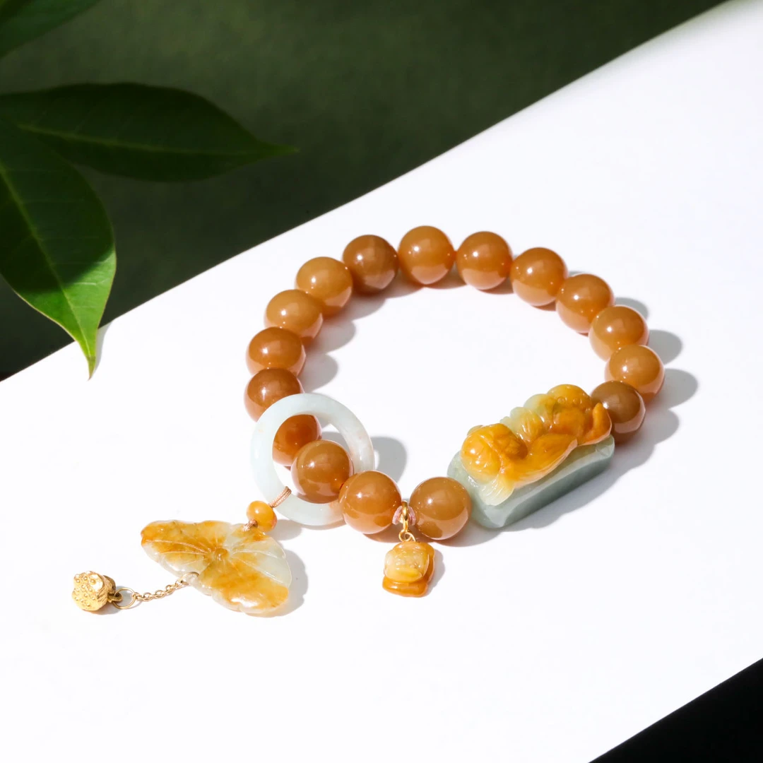 【意婵】《七年棠》大超值10mm18k金新疆和田玉且末糖单圈翡翠-916518