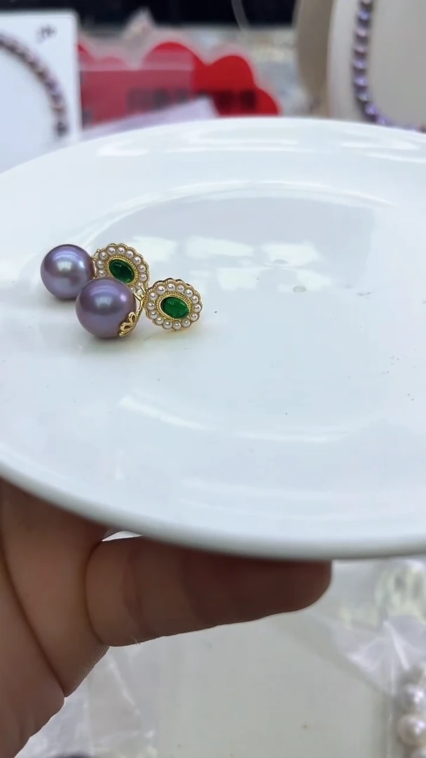 未镶嵌耳饰淡水珍珠紫色系耳饰