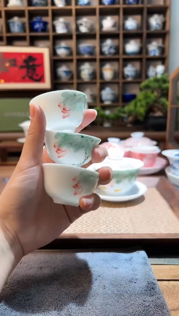 【闪购商品】五彩荷花客杯3个