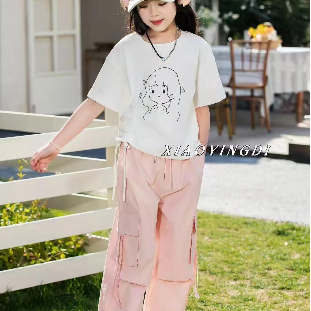 夏季新款童装女孩儿工装裤T恤休闲套装小赢迪25-01