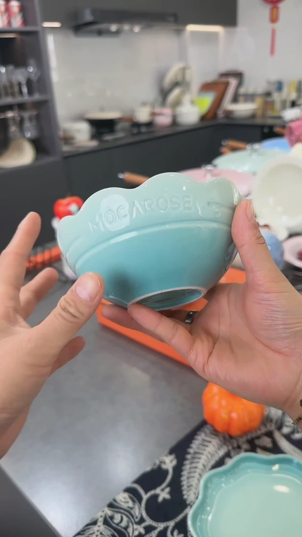 【闪购商品】瓷炻彩花边碗14CM-孔雀青