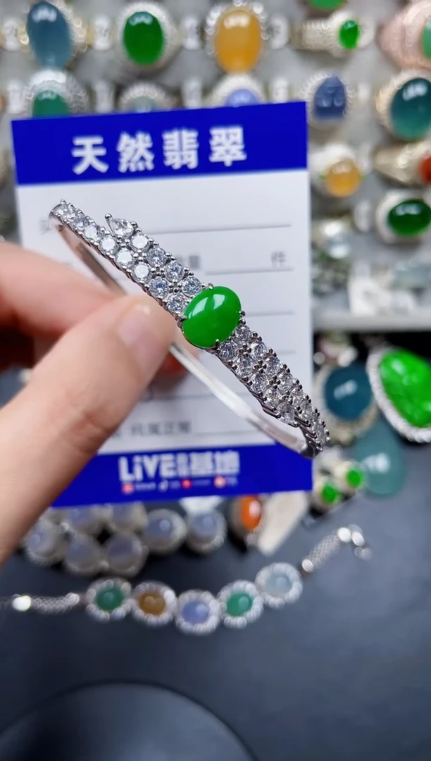 银S925镶嵌手镯翡翠345