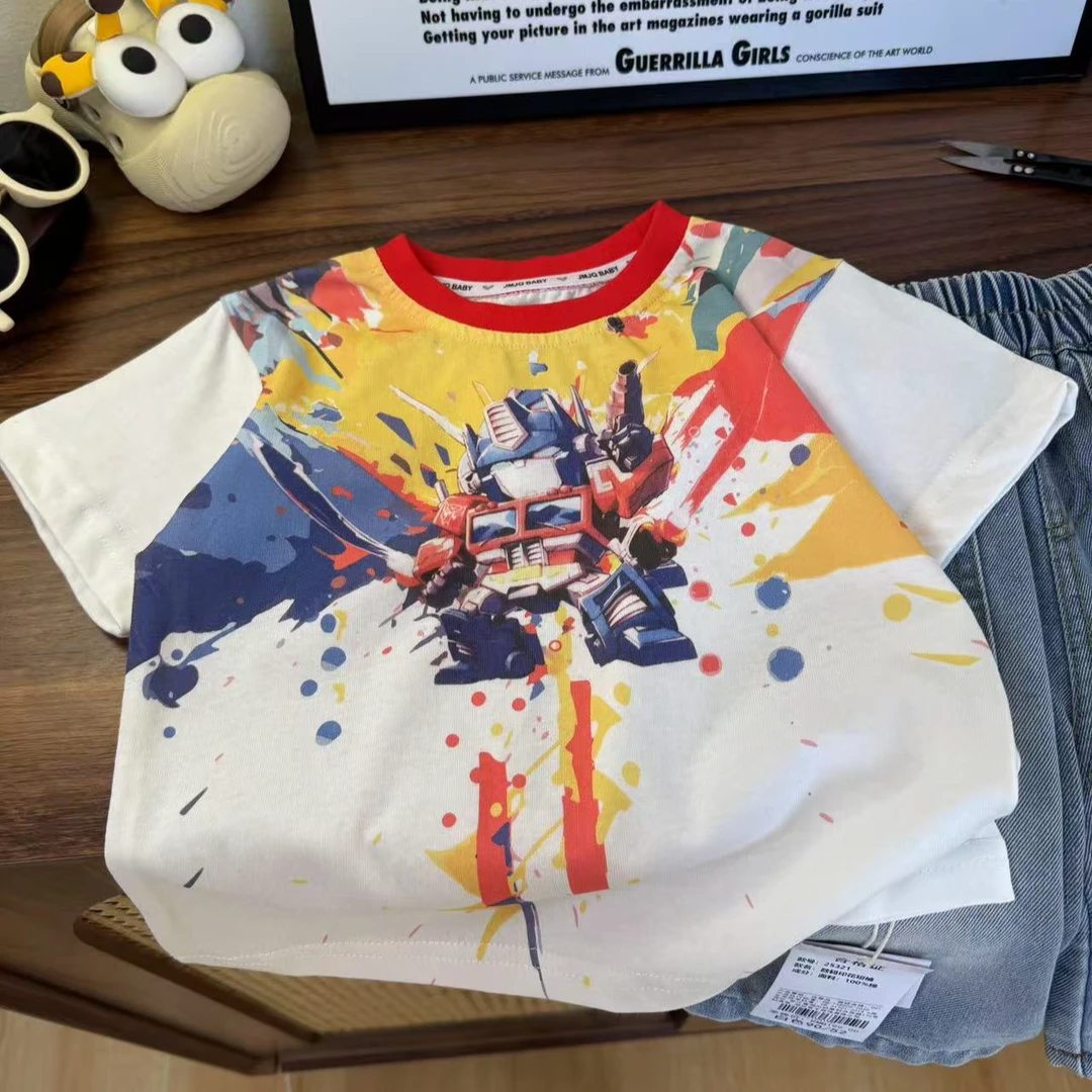 YM【JMJQ 25321】夏季新款中小童韩版大面积机器人印花短袖体恤