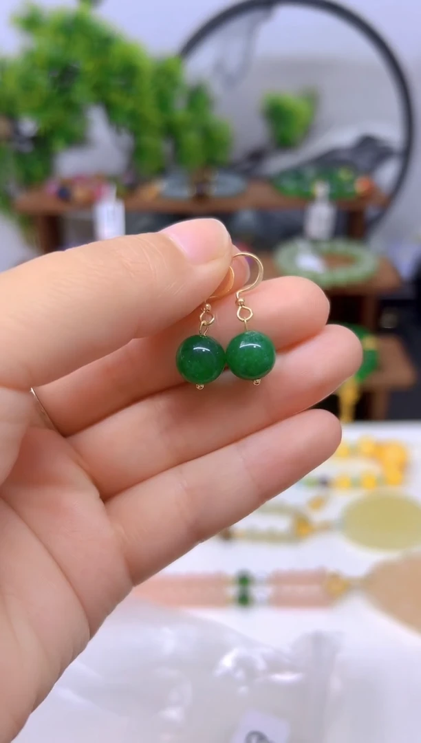 翡翠14K金镶嵌耳饰E11