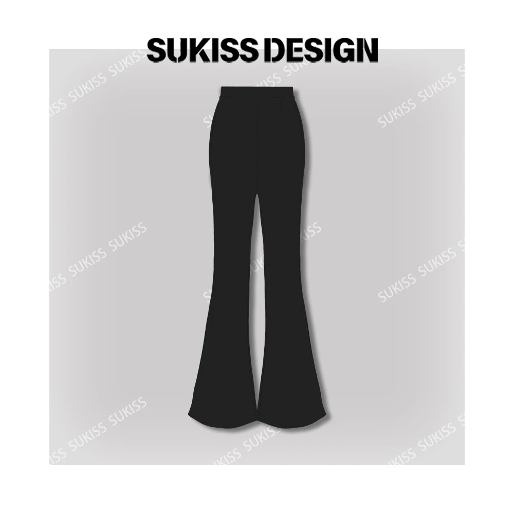 【SUKISS】高弹塑型高腰超模裤两色透气百搭夏季新款微喇裤子-D200