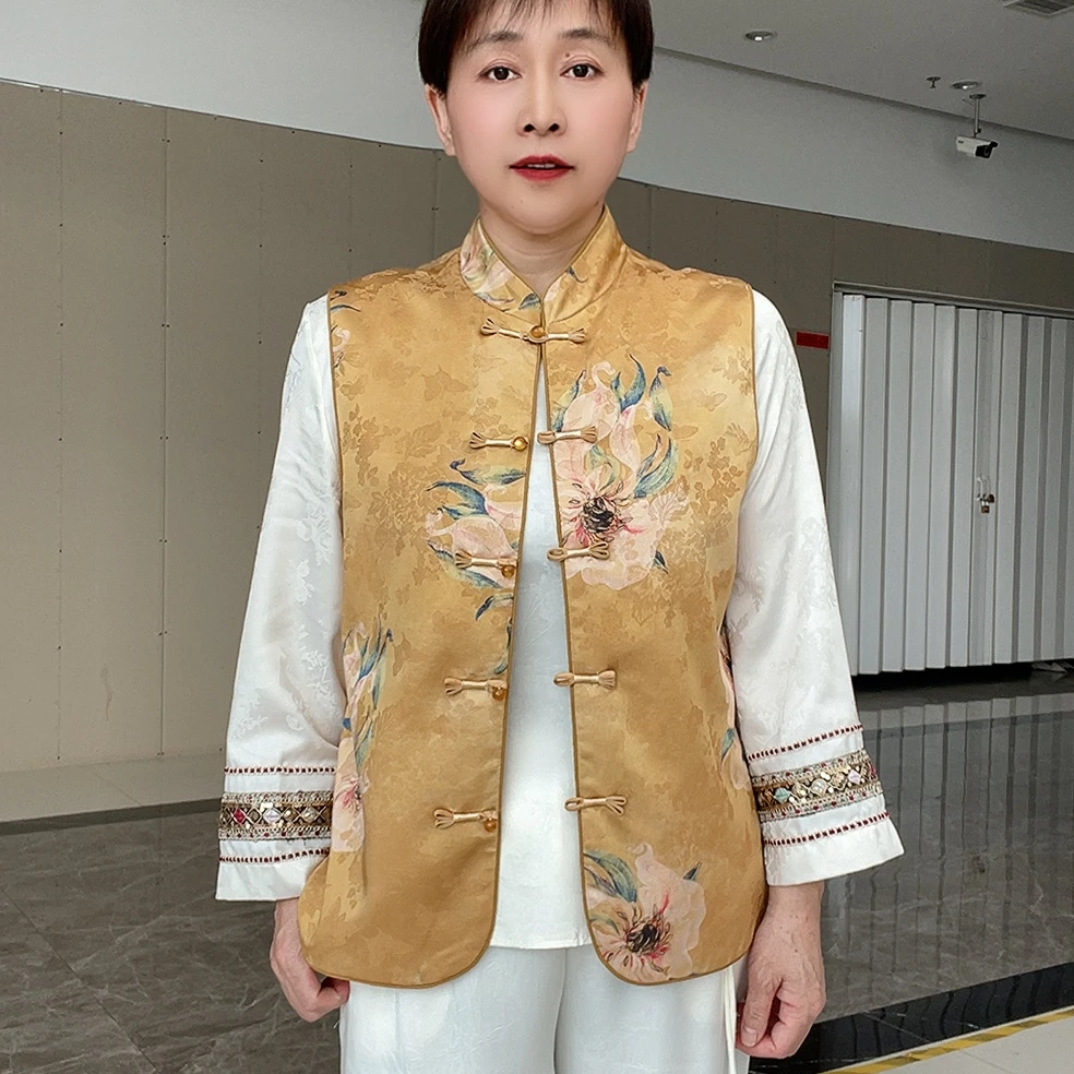 新款夏季马夹立领中老年妈妈装新中式马甲名牌富太太女装时尚气质