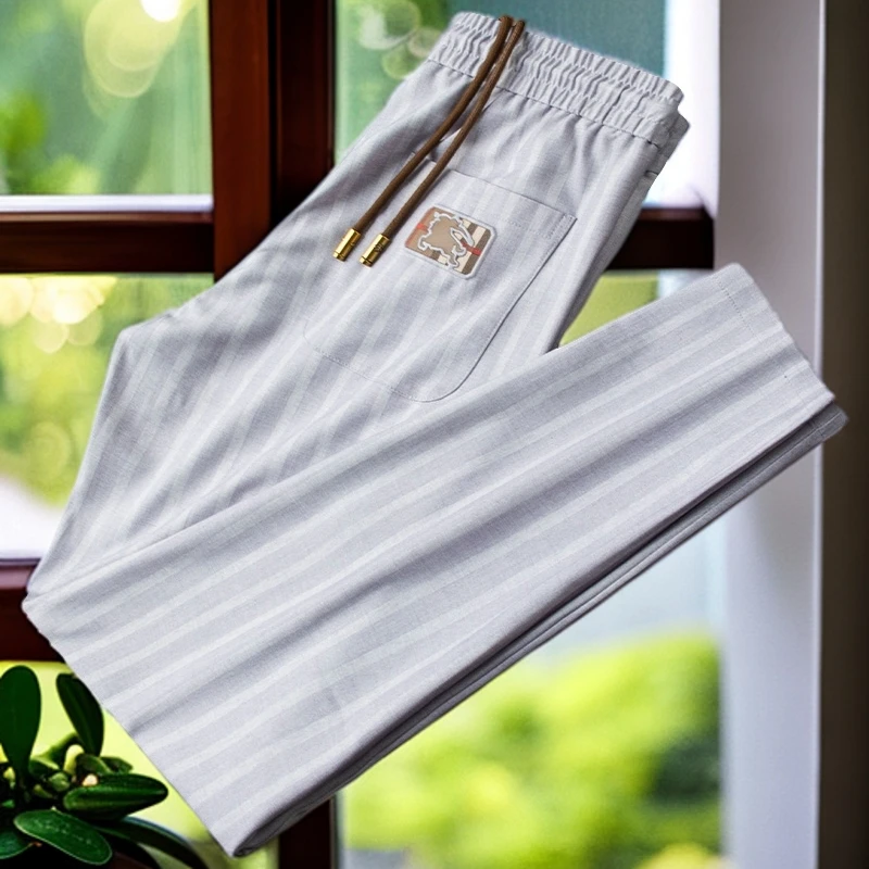 娜罗普西男士夏季印花修身弹力直筒抽绳裤新款深灰色休闲运动裤潮