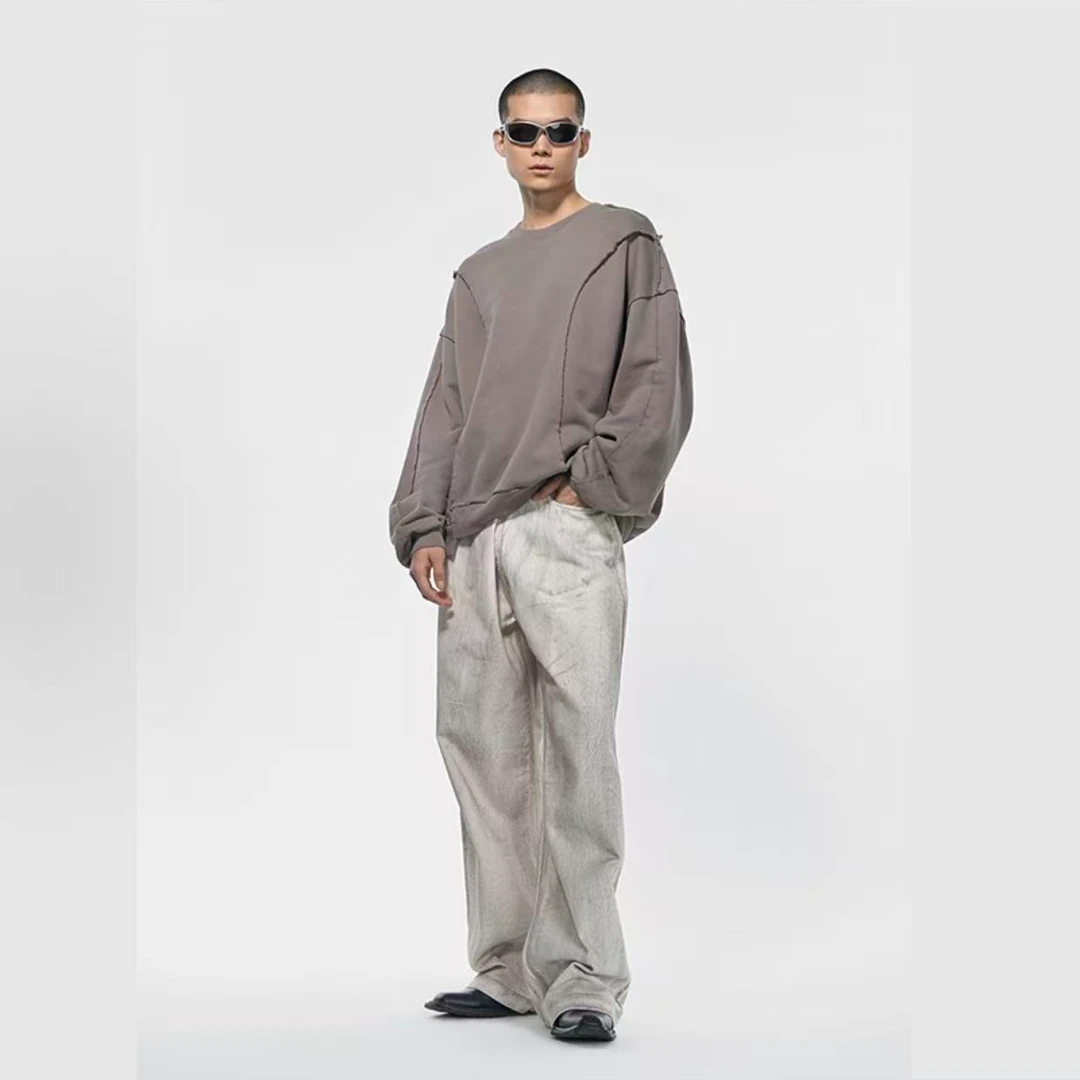 M05-SWS014-OVE高街潮流解构设计宽松纯色套头卫衣