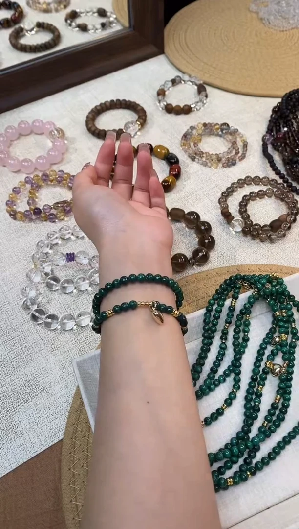 合金手链水晶《小圣诞》梵克绿孔雀石设计手串双圈5-6mm多样性发一