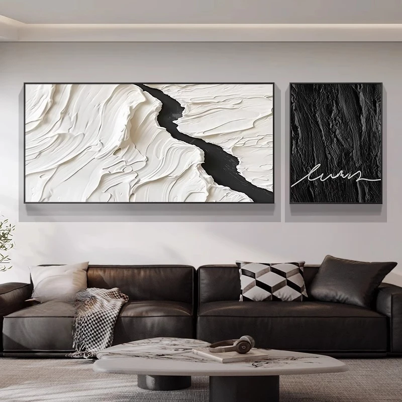 黑白灰抽象客厅装饰画轻奢高级感极简沙发背景墙挂画新款装饰画
