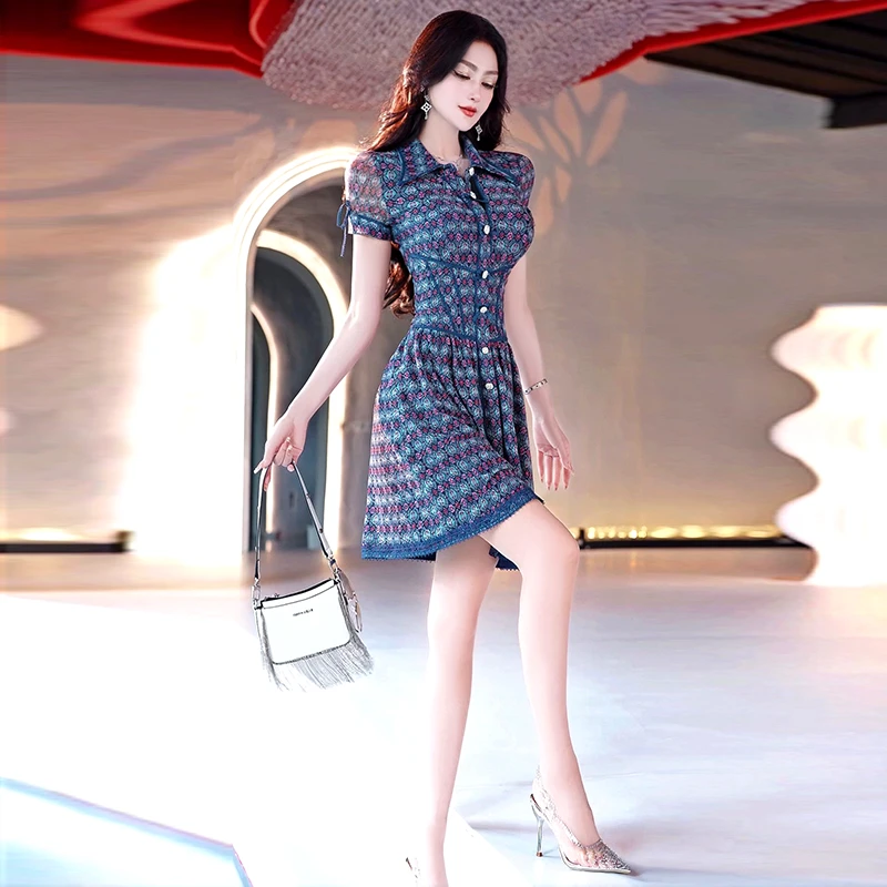 型色缤纷夏季职场通勤修身连衣裙2025新款时尚小众收腰衬衫裙