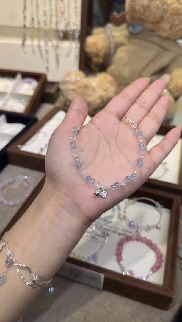 银S925镶嵌手链水晶海蓝宝小水滴