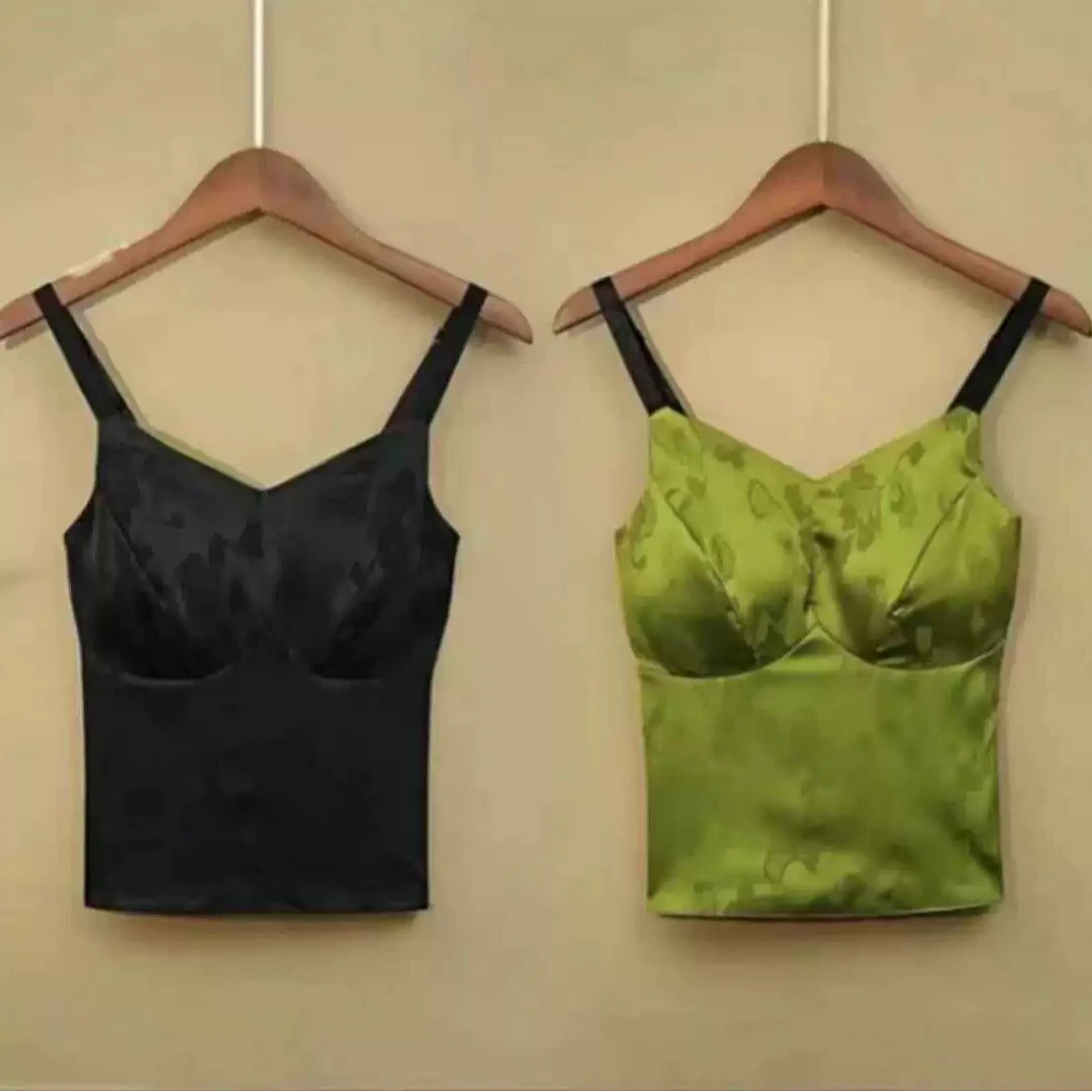 【云起丝绸】新中式提花重磅背心吊带双面双穿国风美背