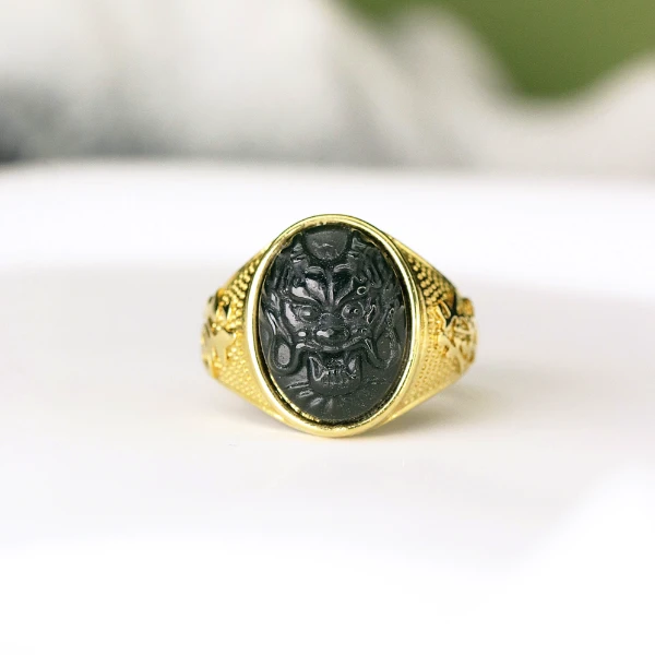 天然精美和田玉精工青玉龙头戒指可调节男款简约百搭男女A002