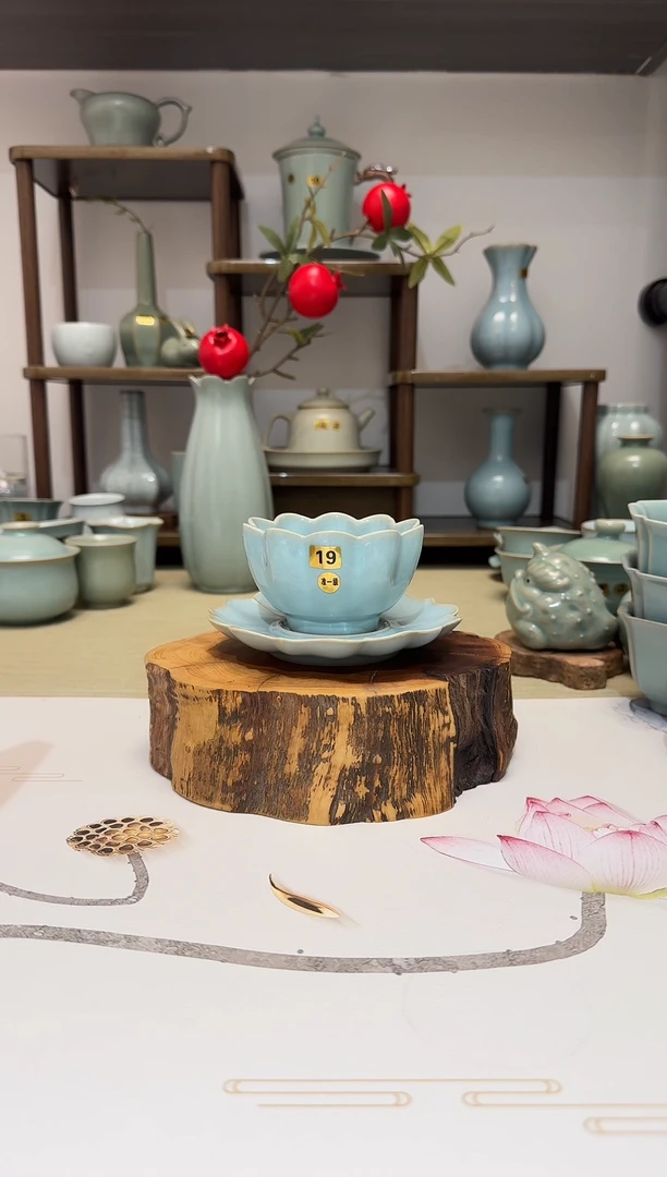 杯子19青莲温婉杯两件套 天青釉准一级 主人杯品茗杯咖啡杯*