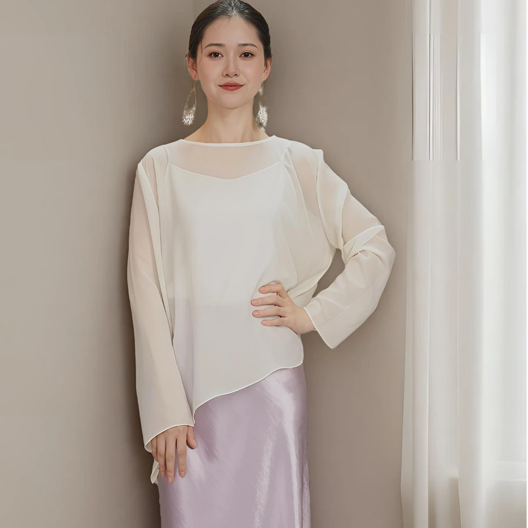 月䲆（乔其罩衫）乔其纱罩衫新款宽松轻薄透视长袖防晒上衣时尚