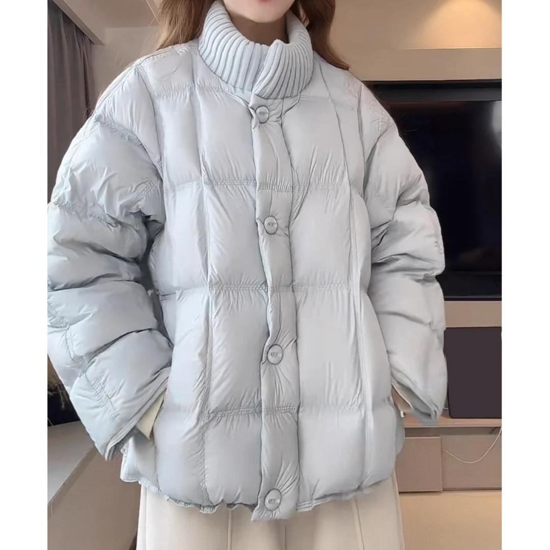 韩版休闲松弛感拼接针织立领棉服2025冬季新款气质减龄保暖外套女