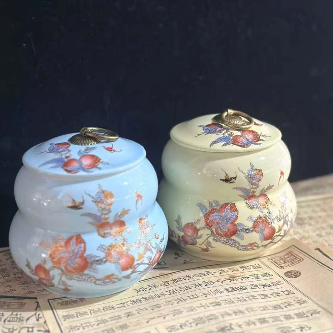 寿桃茶叶罐一对@Z1114