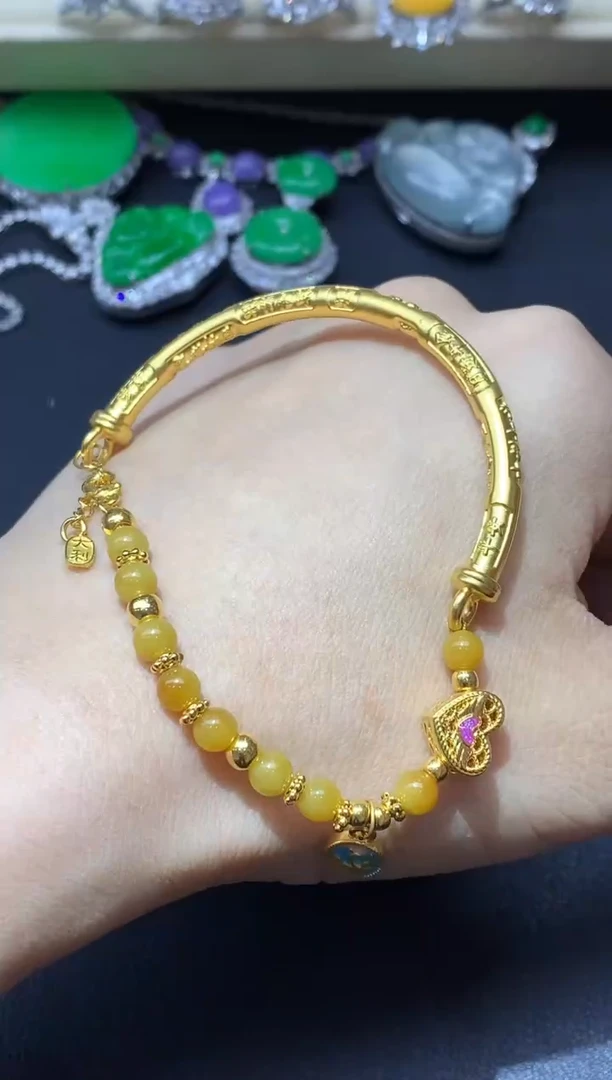足金镶嵌手链翡翠584-中国好珍宝