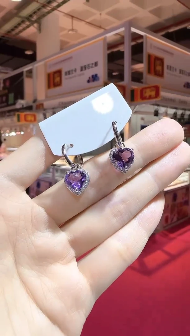 银S925镶嵌耳饰紫晶耳扣款店9mm