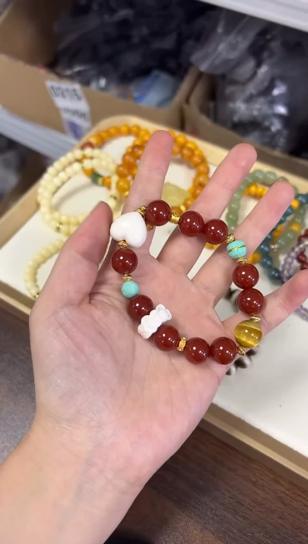 手链未镶嵌南红玛瑙柿子红玛瑙爱心设计款手串[1382]
