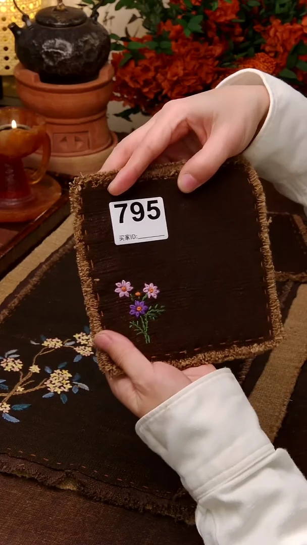 ?**鱼Cici手作刺子绣柿染壶垫杯垫-795