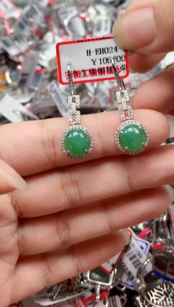 银S925镶嵌戒指翡翠天然A货缅甸翡翠