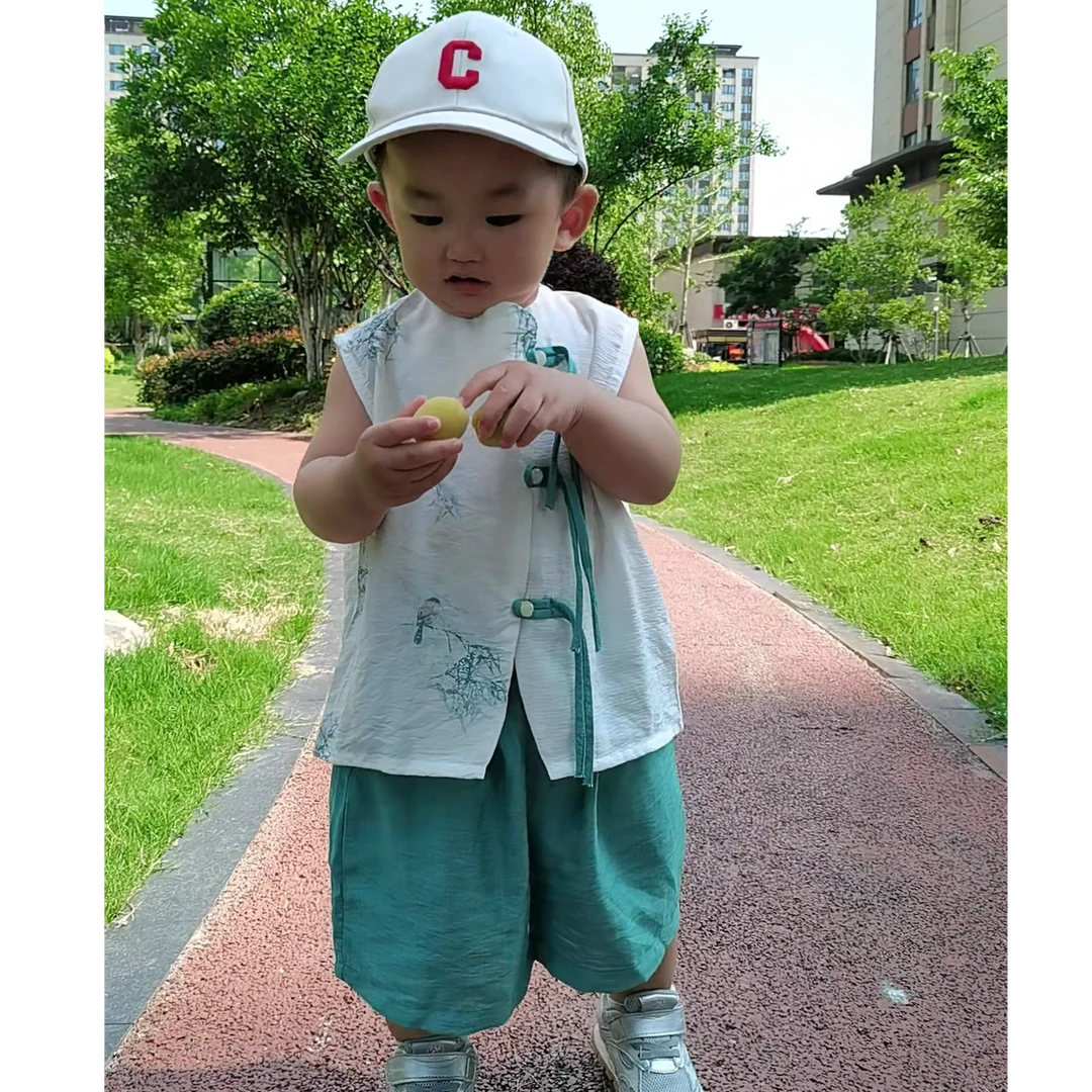 夏季新款儿童中国风背心套装男童宝宝无袖汉服清凉套装