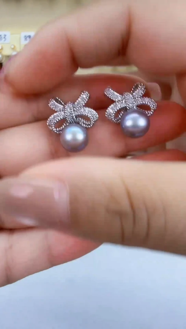 未镶嵌耳饰淡水珍珠灰