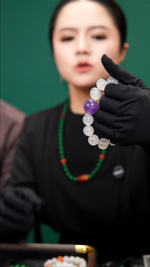 合金手串玛瑙/玉髓天然白冰玛瑙陪紫水晶主石手串
