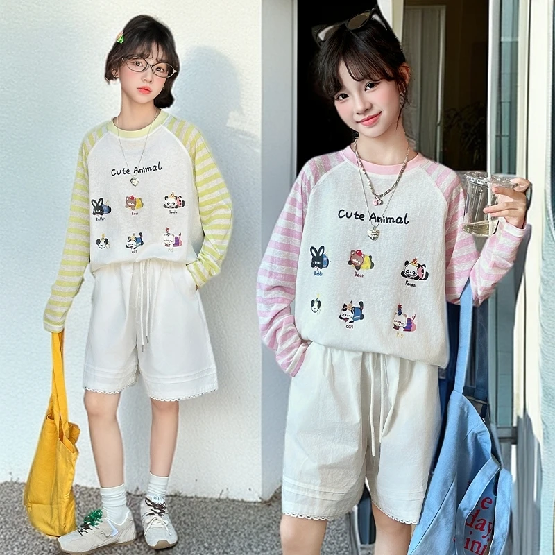 女童夏季长袖防晒套装2025新款儿童洋气韩版宽松休闲两件套中大童