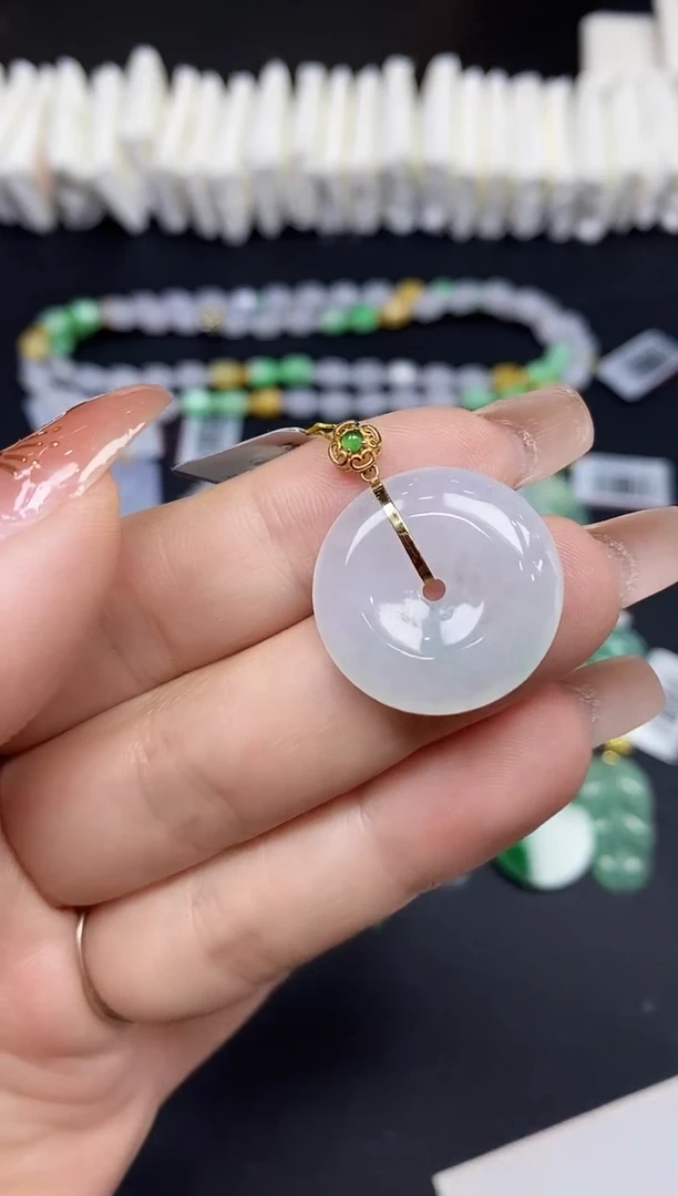 吊坠(不含链)18K金镶嵌翡翠平安扣18K金扣镶嵌@@CMT1246-18