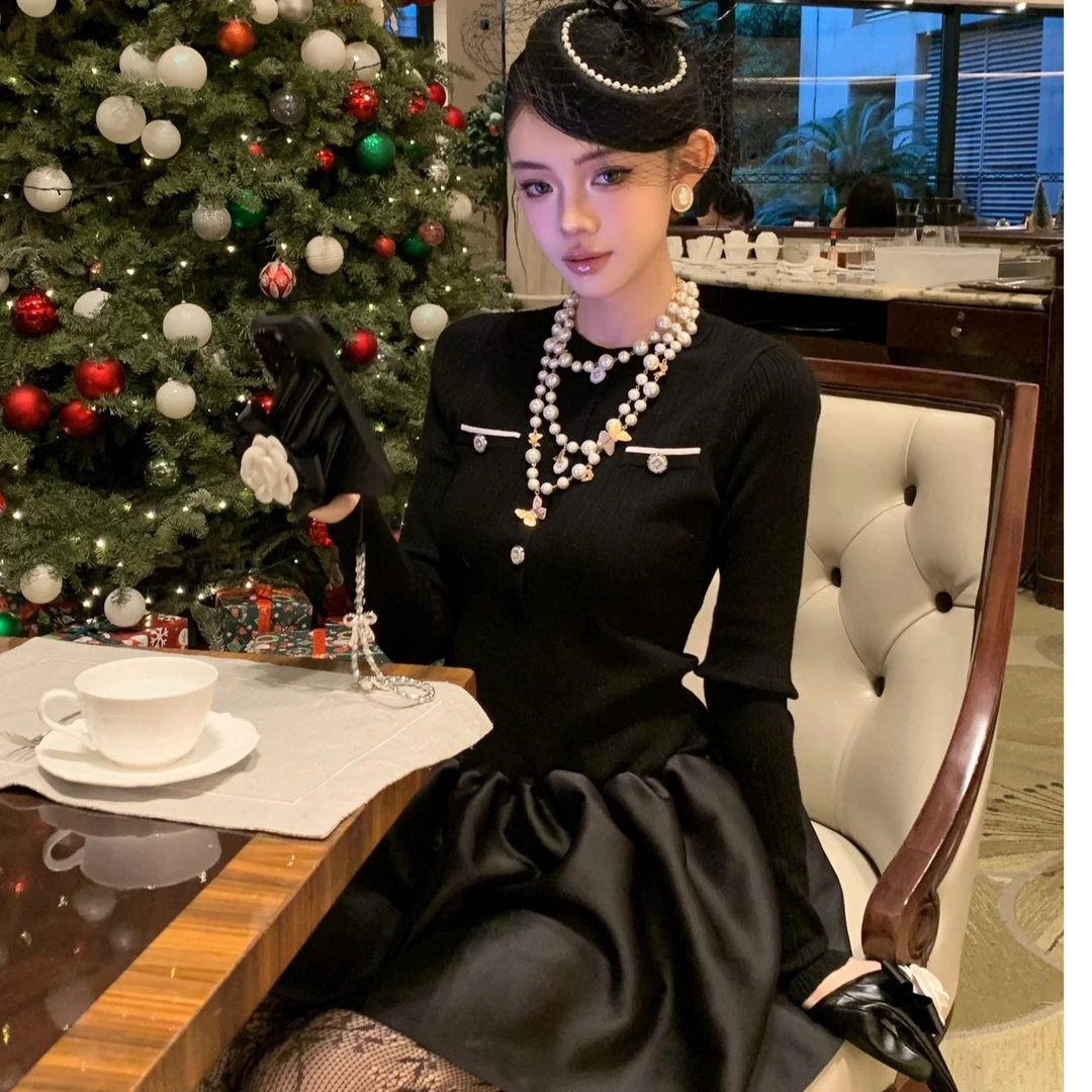 性感辣妹修身长袖高领上衣洋气休闲百搭气质显瘦名媛半身裙两件套