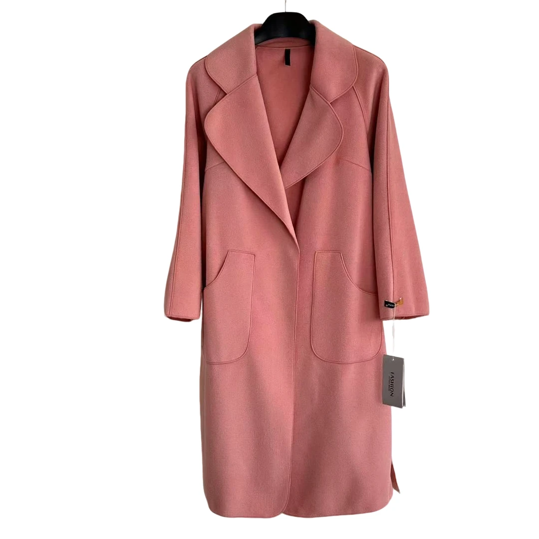 082韩版气质收腰中长款显瘦双面呢大衣