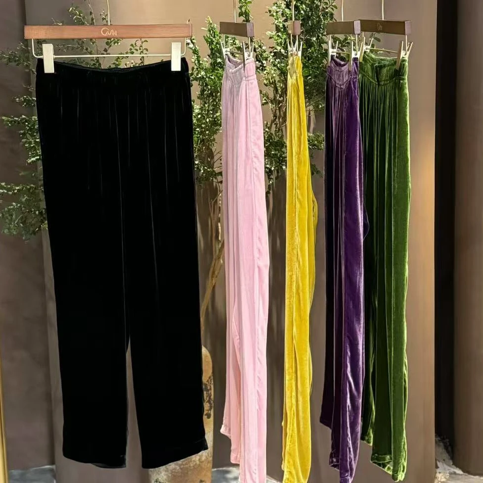 【小脚裤】桑蚕丝真丝丝绒直筒小脚裤（升级面料）.