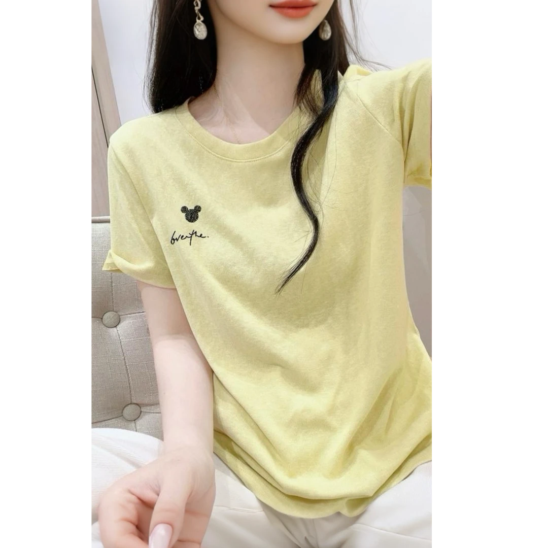 韩系卡通印花雪花棉短袖T恤女2025夏季撞色减龄宽松休闲百搭上衣