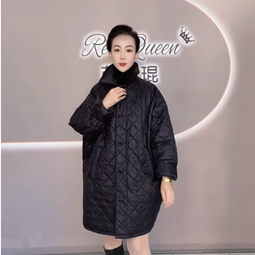 芮欧琨RealQueen【棉服系列】20251011中长款廓形棉服休闲菱形格