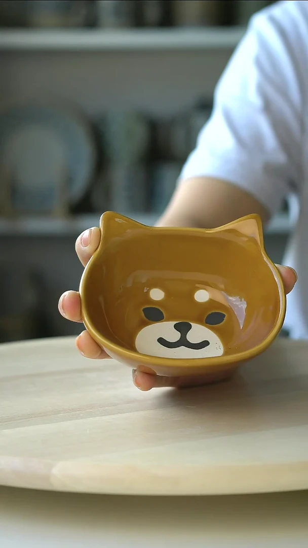 陶瓷微瑕焦糖柴犬蘸料碟11cm@4-2@